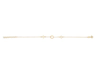 Bracelet fantaisie 3 motifs fleur, croix et losange, 17+3 cm, Or jaune 18k - Image Standard - 1