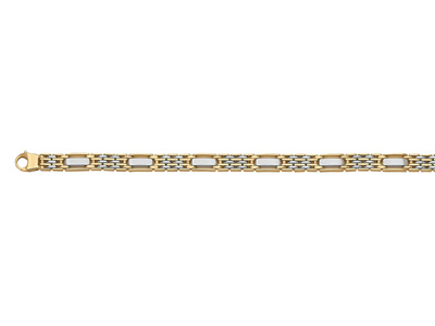 Bracelet Homme 2031, Plaque et Grains de Riz, 21 cm, Or bicolore 18k