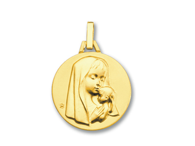 Médaille Vierge à l'enfant contemporaine, Or jaune 18k - Image Standard - 1