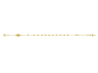 Bracelet religieux chaîne et boules ciselées, Vierge miraculeuse et Croix, 18 cm, Or jaune 18k - Image Standard - 1
