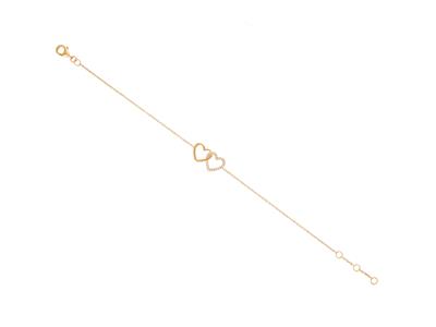 Bracelet chaîne double coeur, diamants 0,07ct, 16-17-18 cm, Or jaune 18k - Image Standard - 1