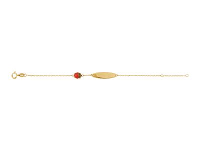Identité bébé motif Coccinelle émail rouge et plaque ovale sur chaîne, 122 cm, Or jaune 18k