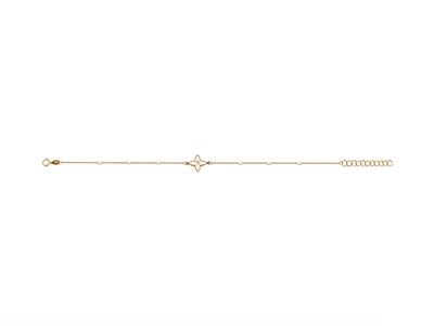 Bracelet motif Fleur 4 pétales et boules émail blanc sur chaîne, 173 cm, Or jaune 18k