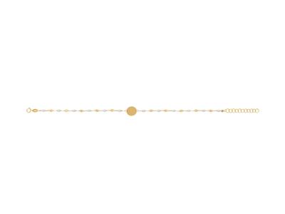 Bracelet plaque Ronde 10 mm, boules émail blanc sur chaîne, 173 cm, Or jaune 18k