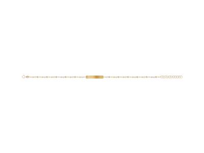 Bracelet plaque Rectangle 5 x 24 mm, boules émail blanc sur chaîne, 173 cm, Or jaune 18k