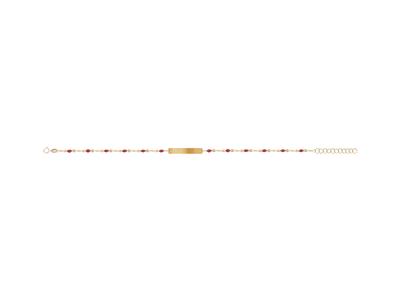 Bracelet plaque Rectangle 5 x 24 mm, boules émail rouge sur chaîne, 173 cm, Or jaune 18k