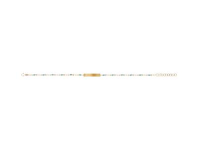 Bracelet plaque Rectangle 5 x 24 mm, boules émail turquoise sur chaîne, 173 cm, Or jaune 18k