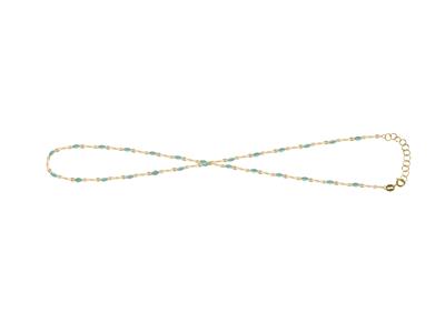 Chaîne de main, boules émail turquoise sur chaîne, 173 cm, Or jaune 18k
