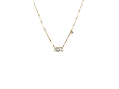 Collier motif rectangle 4 x 7 mm, diamants ronds et baguettes 0,16ct, 40-42,5-45 cm, Or jaune 18k - Image Standard - 1