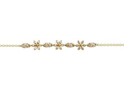 Bracelet motifs fleurs alternées, diamants 0,14ct, 18cm, Or jaune 18k