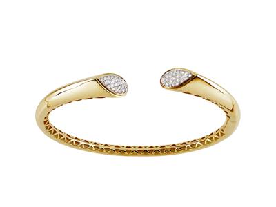 Bracelet Jonc ouvert contrarié, bords biseautés, diamants 0,35ct, 57 x 46 mm, Or jaune 18k - Image Standard - 1