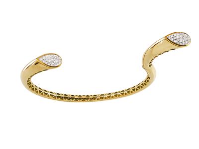 Bracelet Jonc ouvert contrarié, bords biseautés, diamants 0,35ct, 57 x 46 mm, Or jaune 18k - Image Standard - 2