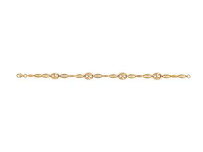 Bracelet alterné 1/3, grain de café 8 mm et maille ovale 5 mm, 19,50 cm, Or jaune 18k - Image Standard - 1