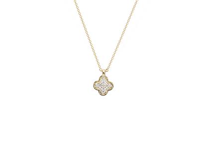 Collier motif trèfle 6 mm, diamants 0,06ct, 40-42-45 cm, Or jaune 18k - Image Standard - 1