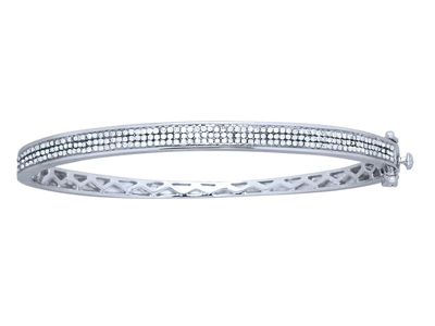 Bracelet Jonc serti 3 rangs, diamants 0,70 ct, 60 x 50 mm, Or gris 18k - Image Standard - 1