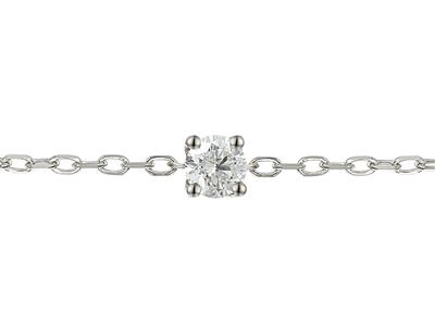 Bracelet solitaire maille Forçat, diamant 0,10ct, 16-17-18 cm, Or gris 18k