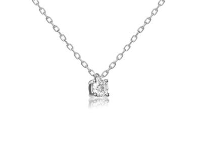 Collier solitaire maille Forçat, diamant 0,10ct, 40-42-45 cm, Or gris 18k