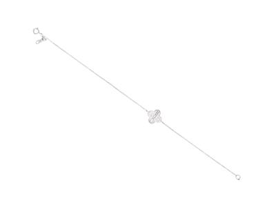 Bracelet chaîne motif Fleur, diamants ronds et baguettes 0,23ct, 18 cm, Or gris 18k - Image Standard - 1