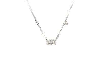 Collier motif rectangle 4 x 7 mm, diamants ronds et baguettes 0,16ct, 40-42,5-45 cm, Or gris 18k - Image Standard - 1