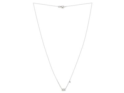 Collier motif rectangle 4 x 7 mm, diamants ronds et baguettes 0,16ct, 40-42,5-45 cm, Or gris 18k - Image Standard - 2