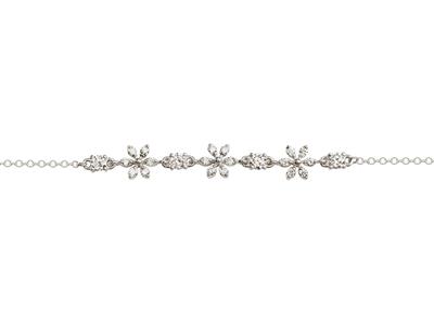 Bracelet motifs fleurs alternées, diamants 0,14ct, 18 cm, Or gris 18k