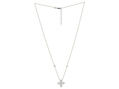 Collier motif fleur 4 pétales 15 mm, diamants 0,35ct, 40-42-45 cm, Or gris 18k - Image Standard - 2