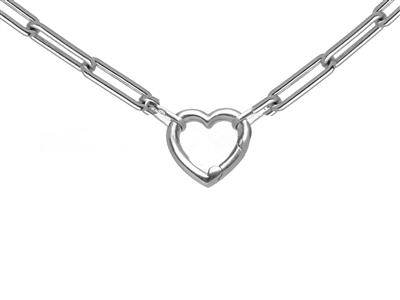 Collier maille Rectangle, maille 4,50 x 13,50 mm en tube creux, fermoir coeur, 45 cm, Or gris 18k