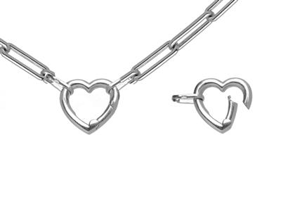 Collier maille Rectangle, maille 4,50 x 13,50 mm en tube creux, fermoir coeur, 45 cm, Or gris 18k - Image Standard - 2