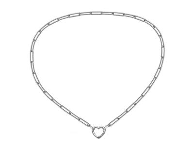 Collier maille Rectangle, maille 4,50 x 13,50 mm en tube creux, fermoir coeur, 45 cm, Or gris 18k - Image Standard - 3