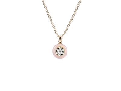 Collier pastille, diamètre intérieur 7 mm, diamants 0,07ct et entourage opale rose, 40,50-42 cm, Or jaune 18k