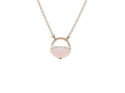 Collier motif cercle, diamants 0,05ct et quartz roses 0,33ct, diamètre intérieur 10 mm, 40,50-42 cm, Or rose 18k