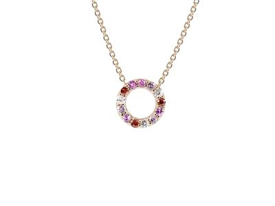 Collier cercle rainbow 10 mm, diamants 0,06ct, saphirs roses et oranges 0,27ct, 40-42-5 cm, Or rose 18k - Image Standard - 1