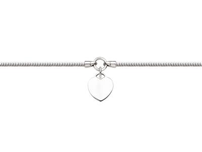 Bracelet maille Serpent 2 mm, pendentif C?ur 15 x 13 mm, 17-20 cm, Argent 925 rhodié - Image Standard - 1