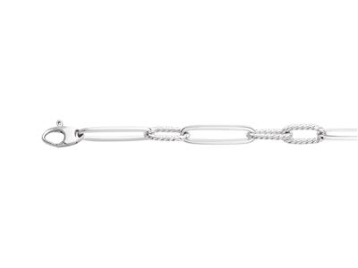Bracelet maille Rectangle creuse alternée 1/2  lisse et godronnée, 20 cm, Argent 925 Rh - Image Standard - 1