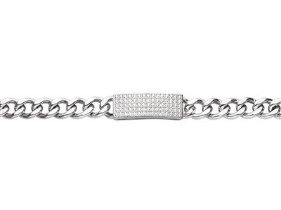 Bracelet maille Gourmette creuse, plaque avec Oxyde de zirconium, Argent 925 Rh - Image Standard - 1