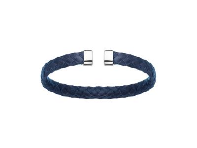 Bracelet Jonc cuir bleu 7 mm, 58 x 48 mm, Argent 925 Rh - Image Standard - 1