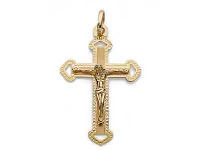 Pendentif Croix Christ bords ciselés 35 x 22 mm, Or jaune 18k - Image Standard - 1