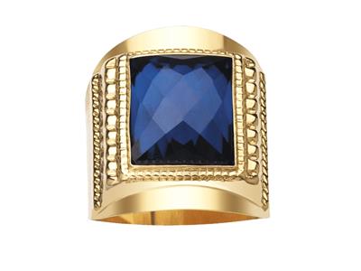 Chevalière carrée motif ciselé 24 mm, oxyde bleue, Or jaune 18k, doigt 62 fermé - Image Standard - 1
