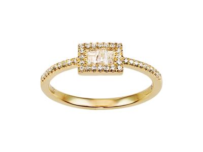 Bague motif Rectangle 4 x 7 mm, diamants ronds et baguettes 0,19ct, Or jaune 18k, doigt 52 - Image Standard - 1