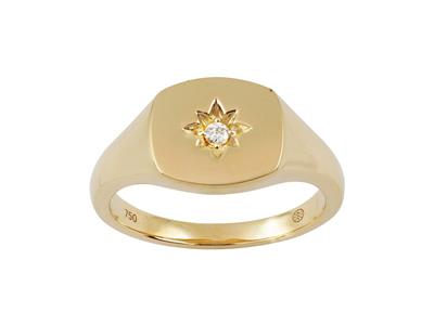 Chevalière 9 mm, motif étoile du nord, diamant 0,03ct, Or jaune 18k, doigt 52