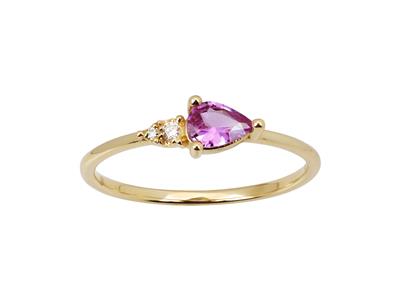 Bague diamants 0,03ct et saphir rose taille poire 0,37ct, Or jaune 18k, doigt 54