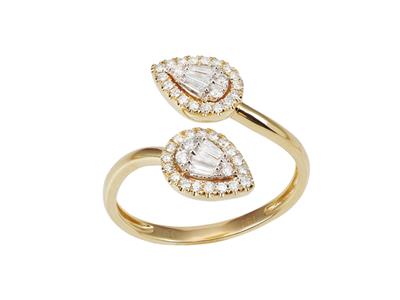 Bague Toi et Moi forme goutte, diamants baguettes et ronds 0,25ct, Or jaune 18k, doigt 54 - Image Standard - 1