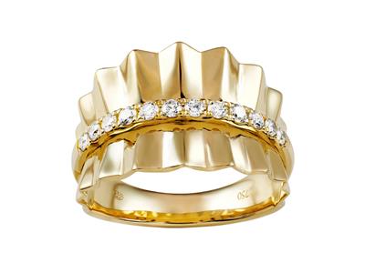 Bague froufrou 13 mm, diamants 0,32ct, Or jaune 18k, doigt 54