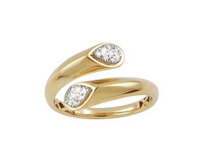 Bague Toi et Moi, bords biseautés, diamants 0,11ct, Or jaune 18k, doigt 54