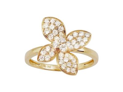 Bague fleur, diamants 0,52ct, Or jaune 18k, doigt 52