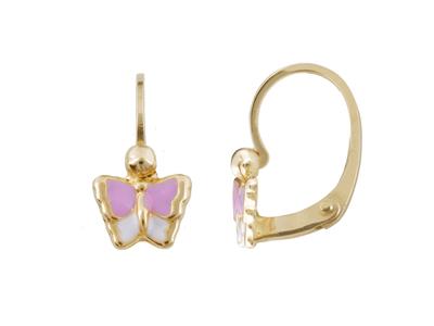 Boucles d'oreilles brisures Papillon, émail rose et blanc, Or jaune 18k - Image Standard - 1