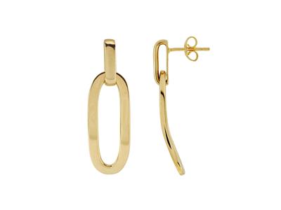 Boucles doreilles maille ovale pendante 28 x 11,5 mm, hauteur 37 mm, tube creux, Or jaune 18k