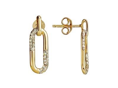 Boucles doreilles motif Rectangle, hauteur 18 mm, diamants 0,13ct, Or jaune 18k