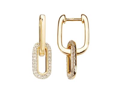 Boucles doreilles pendantes motif Rectangles, hauteur 20 mm, diamants 0,15ct, Or jaune 18k