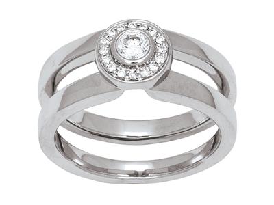 Bague solitaire modulable, diamant rond central 0,12ct, total 0,20ct, Or gris 18k, doigt 50 - Image Standard - 1